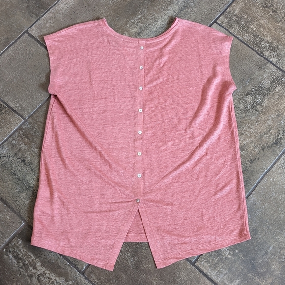 Tahari Linen Short Sleeve Button Back Top Laggenlook High Low Size L Dus… - Picture 2 of 10